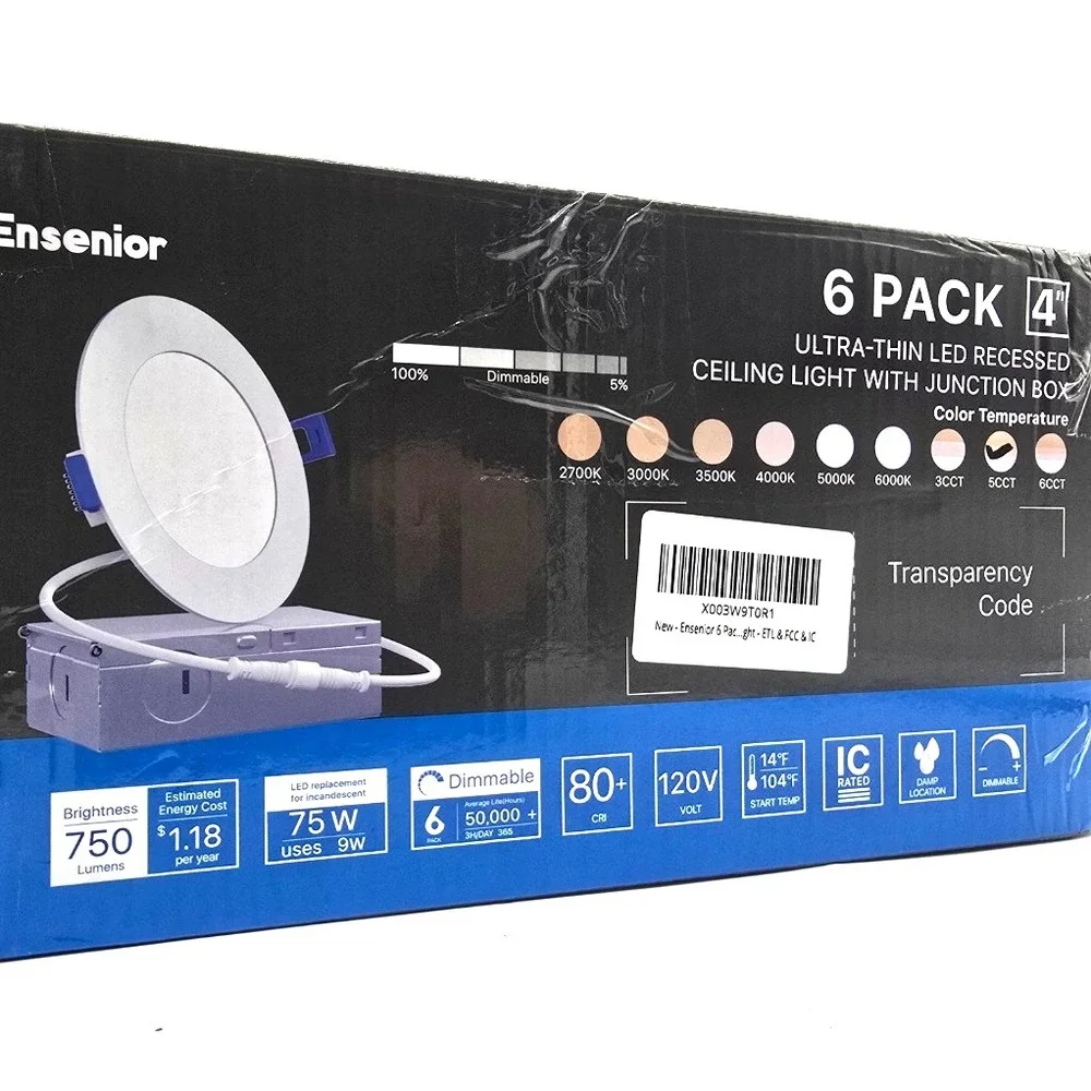 6 Pack Ensenior 4 Inch LED Ceiling Recessed‎ Lights Dimmable 5CCT 750LM 9W